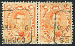 ARGENTINA: GJ.42, 30c. Alvear PAIR With Rectangular Datestamp Of CORRIENTES, Superb - Andere & Zonder Classificatie