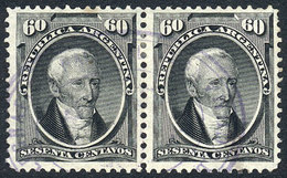 ARGENTINA: GJ.43, 60c. Posadas Pair With Violet Oval Cancel, Possibly Of A Justice - Other & Unclassified