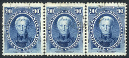 ARGENTINA: GJ.44, 90c. Saavedra, Strip Of 3 With Double-circle Cancel Of PARANÁ, Ex - Other & Unclassified