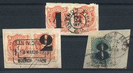 ARGENTINA: GJ.45/47, 1877 Surcharged, Complete Set Of 3 Values In 3 Fragments With - Andere & Zonder Classificatie