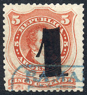 ARGENTINA: GJ.45, 1c. On 5c., With Blue Rectangular Cancel Of RAMALLO, VF! - Andere & Zonder Classificatie