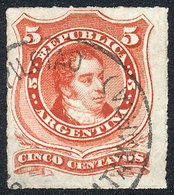 ARGENTINA: GJ.48, 5c. Rivadavia Rouletted, With ESTAFETA DE PILCIAO (Catamarca) Can - Autres & Non Classés