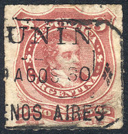 ARGENTINA: GJ.49, 8c. Rivadavia Rouletted, With Rectangular Datestamp Of JUNIN, VF! - Autres & Non Classés