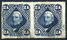 ARGENTINA: GJ.52, 24c. San Martín Rouletted, Used Pair, VF Quality! - Autres & Non Classés