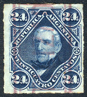 ARGENTINA: GJ.52, 24c. San Martín Rouletted, With Interesting Violet Rectangular Ca - Other & Unclassified