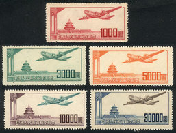 CHINA: Yvert 45/49, 1951 Temple Of Heaven & Airplane, Cmpl. Set Of 5 Values, MNH (i - Luchtpost