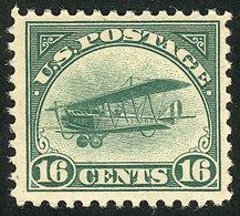 UNITED STATES: Sc.C2, 1918 Curtiss Jenny Biplane 16c. Green, Unmounted, Fine-VF Qua - 1b. 1918-1940 Ongebruikt