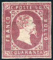 ITALIA: Sc.3a, 1851 40c. Rose-lilac, Mint Original Gum, 4 Complete Margins, Minor D - Sardinia