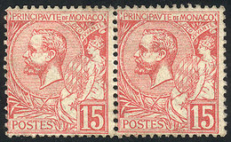 MONACO: Sc.17, 1891/1921 15c. Red Rose, Pair, Mint Original Gum, Very Fine Quality, - Other & Unclassified