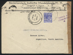 SINGAPORE: Cover Sent To Argentina On 25/NO/1941 Franked With 15c. And Censored, Ar - Singapour (...-1959)