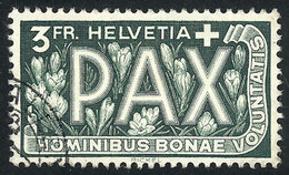 SWITZERLAND: Yvert 415, 1945 3Fr. Pax, Used, VF Quality! - Andere & Zonder Classificatie