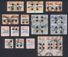 URUGUAY: Issue Of 1918, Lot Of Used Stamps Including A 1P. Block Of 6, And  Blocks - Uruguay