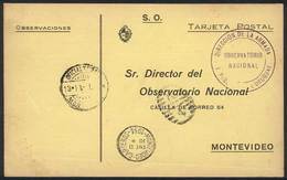 URUGUAY: Card Of The National Meteorological Service Sent Stampless To Montevideo - Uruguay