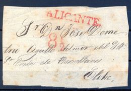 FRONTAL CIRCULADO A ELCHE , MARCA PREFILATÉLICA " ALICANTE " CIRCULADA A ELCHE , MARCA Y PORTEO EN ROJO - ...-1850 Prephilately