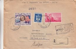 Saint Marin - Lettre Recom De 1948 - Oblit Rép Di San Marino - Exp Vers Den Haan - Cahts De Milan Et Ambulant Bologna - Brieven En Documenten