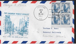 PRIMO VOLO PAN AM-  CHICAGO-ROMA -  02.08.1957 - QUARTINA AIR MAIL 4 CENT. - Poste Aérienne