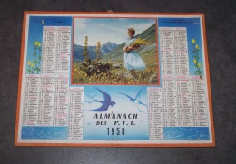 1958 ALMANACH CALENDRIER DES P.T.T, PTT, POSTE, OLLER, GENTIANES EN SAVOIE - Tamaño Grande : 1941-60