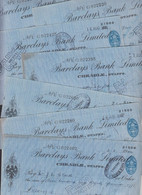 10x  Barclays Cheque - Dated 1944 - Cheadle Branch - Cheques & Traveler's Cheques