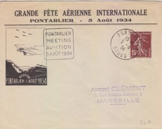 Lettre à Entête Grande Fête Aérienne Internationale + Cachet Meeting Aérien Pontarlier Le 5 Août 1934 - 1960-.... Briefe & Dokumente