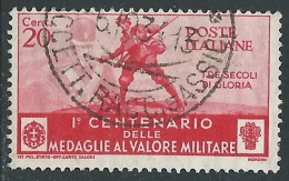 1934 REGNO USATO MEDAGLIE 20 CENT - R43-8 - Oblitérés