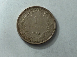 BELGIQUE 1 FRANC 1912 Argent Silver Frank - 1 Frank