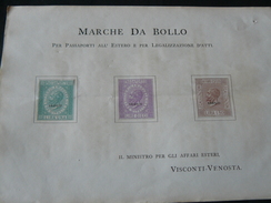 3 SAGGI VENOSTA PER LE MARCHE DA BOLLO PER PASSAPORTI ALL'ESTERO E PER LEGALIZZAZIONE D'ATTI DA :1 L. - 1,5 L - 10 LIRE - Revenue Stamps