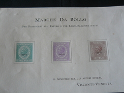 3 SAGGI VENOSTA X LE MARCHE PER PASSAPORTI ESTERO E LEGALIZZAZIONE D'ATTI...PERFETTISSIMI + RELATIVO E RARO  DECRETO - Fiscaux