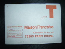 LETTRE T Maison Française Autorisation N°67-75 N - Buste Risposta T