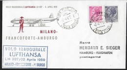 PRIMO VOLO - LUFTHANSA - MILANO AMBURGO - 02.04.1959 - Airmail