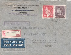 Belgique Lettre Recommandée Entête Transaf Transports Affrètements ANVERS 2/4/1953  Pour  Casablanca Maroc - Storia Postale