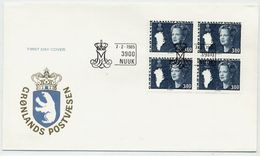 GREENLAND 1985 Queen Margarethe 3.80 Kr. Block Of 4  On FDC. Michel 156 - FDC