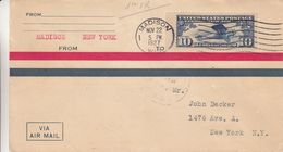 Etats Unis - Lettre De 1927 - Oblit Madison - 1er Vol Madison  New York - Cachet De New York - Avions - Brieven En Documenten