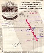 03 - COMMENTRY - FACTURE CENTRALE DE BANDAGES- ORTHOPEDIE -PROTHESE- BURAT PARIS-BREVETS A. PANNETIER- PHARMACIE -1938 - 1900 – 1949