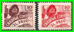 ESPAÑA SELLOS CRUZADA CONTRA EL FRIO 10 CTS SOLDADO 6 REGION MILITAR  CASTAÑO  Y  ROJO - Militärpostmarken