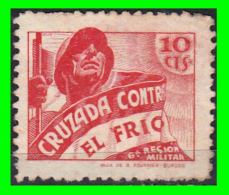 ESPAÑA SELLO CRUZADA CONTRA EL FRIO 10 CTS SOLDADO 6 REGION MILITAR   ROJO - Militärpostmarken