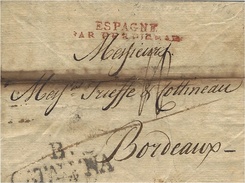 1816 - Lettre De BARCELONA  To Bordeaux - B / CATALUNA  + Entrée ESPAGNE / PAR PERPIGNAN Rouge - ...-1850 Voorfilatelie