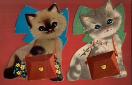 Découpis Animal Chat Avec Sacoche - Ed Kartos - Fods Vert Et Fonds Bleu - Facteur Courrier Chaton Cat Lot De 2 ... - Animals