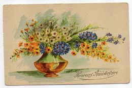 Joyeux Anniversaire--illustrateur--carte Signée-1951---fleurs Diverses En Vase - Compleanni