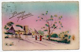 Nouvel An--Bonne Année-1925---illustrateur ????--Village Sous La Neige (petite Animation )  Timbre --  Cachet - Nouvel An