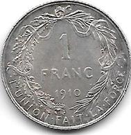 Belguim 1 Franc   1910 French   Xf+ !!!!! - 1 Franco