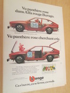 Page De Revue Des Années 60/70 : PUBLICITE VOITURES MINIATURES BURAGO ALFA ROMEO  Dimensions :  PAGE A4 - Burago