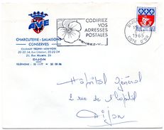 COTE D'OR - Dépt N° 21 = DIJON RP 1965 = FLAMME NON Codée =  SECAP Multiple ' PENSEZ + CODIFIEZ' = Pensée N° 1 - Código Postal