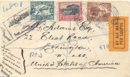 South Africa 1929 Registered Air Mail Cover To USA With 3 D. Groote Schuur + 4 D. Kraal + Air Mail Stamp 4 D. Biplane - Aéreo