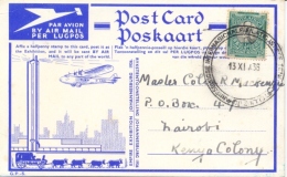 South Africa 1936 Air Mail Picture Postcard Empire Exhibition In Johannesburg To Kenya With ½ D. Springbok - Poste Aérienne