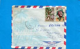 Marcophilie-lettre -polynésie->guadeloupe--cad- 1964 -2-stamps N°5 Pêcheur-harpon+9 Indigène - Brieven En Documenten