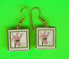 BIJOUX, BOUCLES D'OREILLES- STAMPS, FLOWERS PACIFIC CALYPSO CALYPSO BULBOA - USA 20 ç - - Earrings