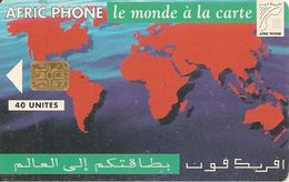 CARTE+PUCE-MAROC-AFRIC PHONE-ONCF-GEM-40U- PLANISPHERE-UTILISE-TB - Marokko