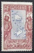 1932 Fishermen & Map Of St. Pierre Et Miquelon. NUEVO - MNH. - Ongebruikt