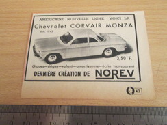 Page De Revue Des Années 60/70 : PUBLICITE NOREV CHEVROLET CORVAIR MONZA 1/43e ; Dimensions : Voir Règle Sur La Photo - Norev