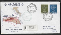 PRIMO VOLO INAUGURALE ALITALIA - PALERMO ROMA - BUSTA UFFICIALE - 02.01.1960 - Airmail